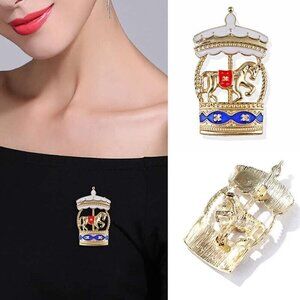 Fairy Tales Carousel Brooches For Women Enamel Horse Pin Fashion AccessoriYR